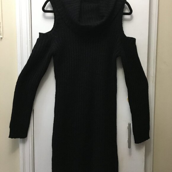 Womens Black Long Shoulderless Sweater or Dress - Picture 2 of 6